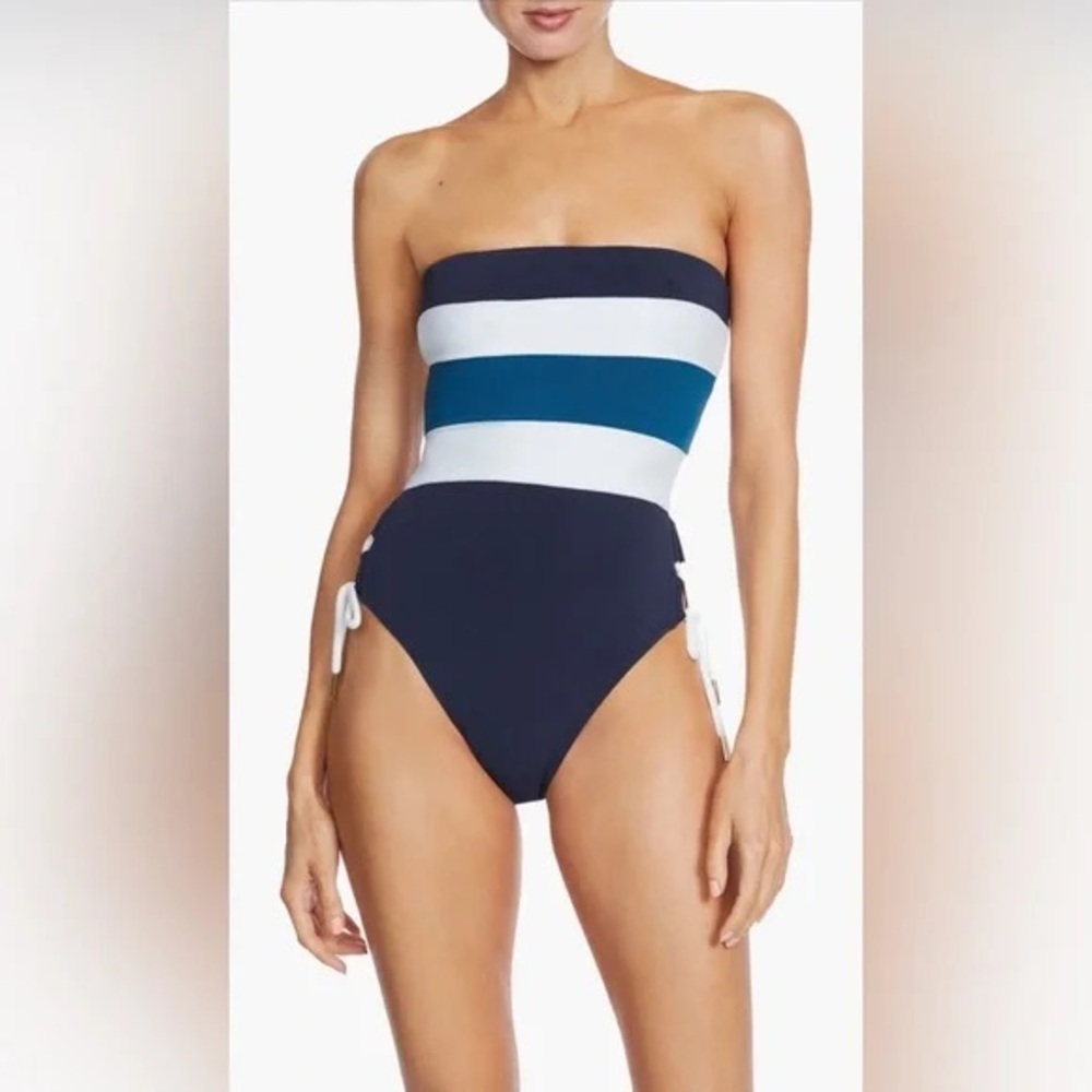 Robin Piccone Emma Colorblock Side Lace-Up One-Piece Swimsuit Sz12